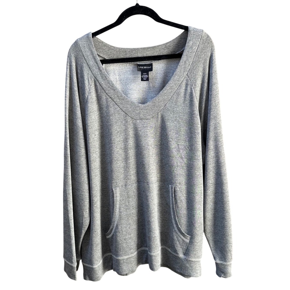 Lane Bryant Womens Gray V-Neck Raglan Sleeve Kangaroo Pocket Sweatshirt 22/24